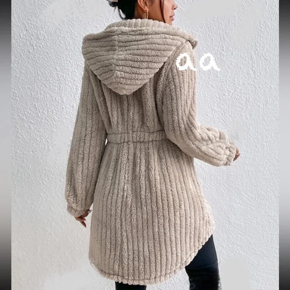 Luxe Cozy Button Down Faux Fur Hoodie Teddy Jacket Coat - Picture 3 of 4